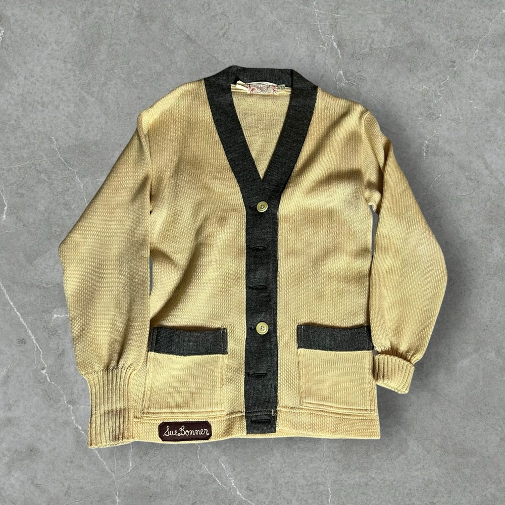 Vintage 50s 60s Cardigan Men’s 38 Tan Shaker Rockabilly Sweater‎ Wool All Ohio